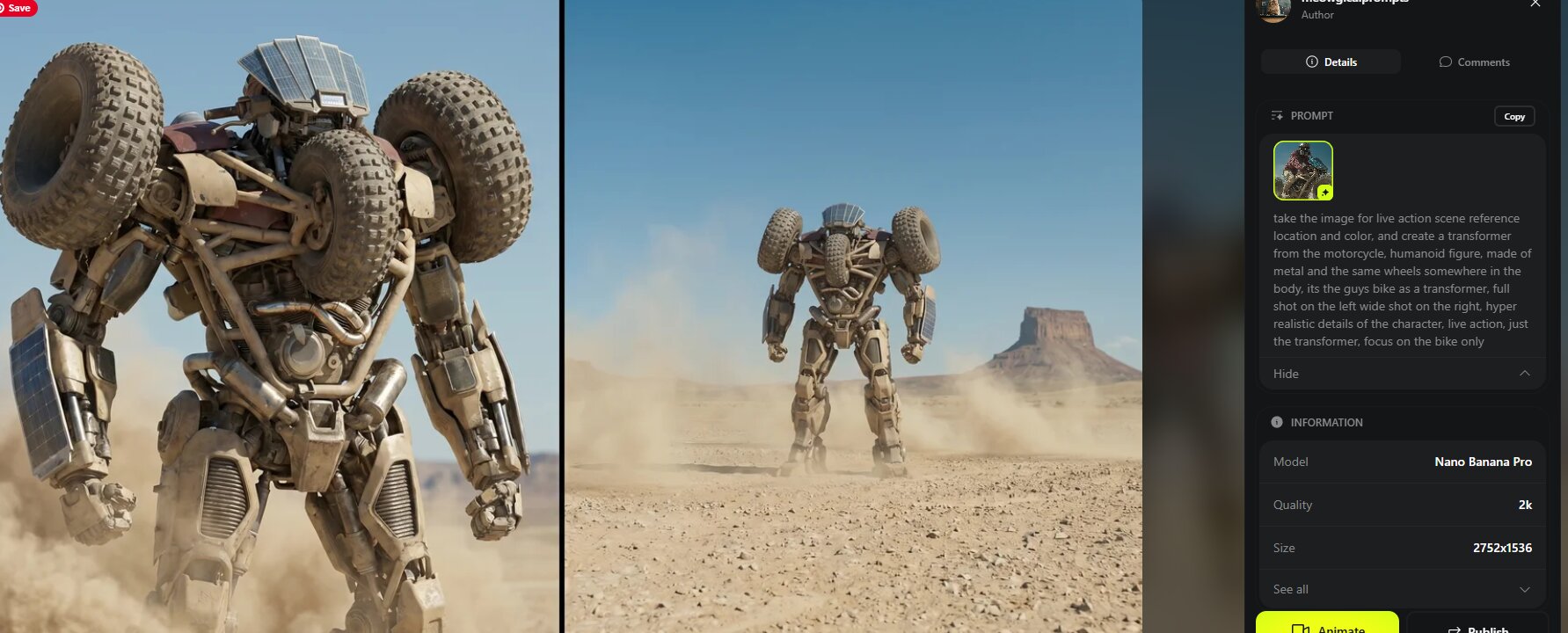 Character sheet for the Transformer — the bike transformed into a humanoid battle robot