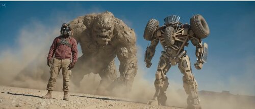 Another scale example — Rider, mud figure, and transformer in the same frame